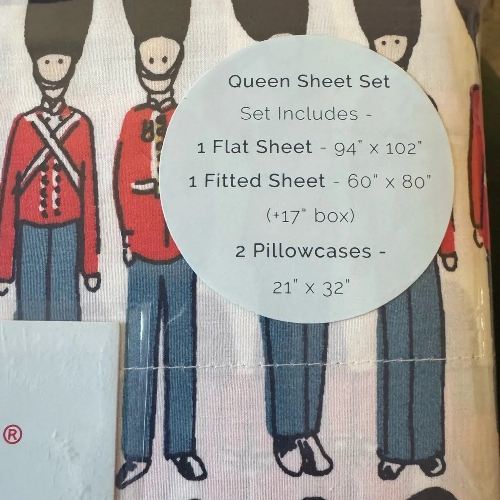 CATH KIDSTON sheets- the cutest “guards” 100%  ￼ cotton, queen size. See pics: